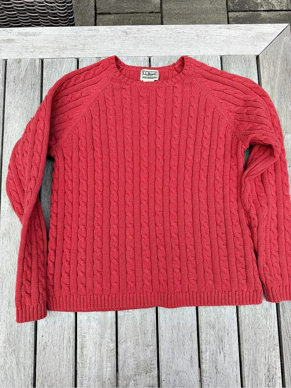 L.L.Bean 100% Cotton Cable Knit Crewneck Sweater coral size women’s Large